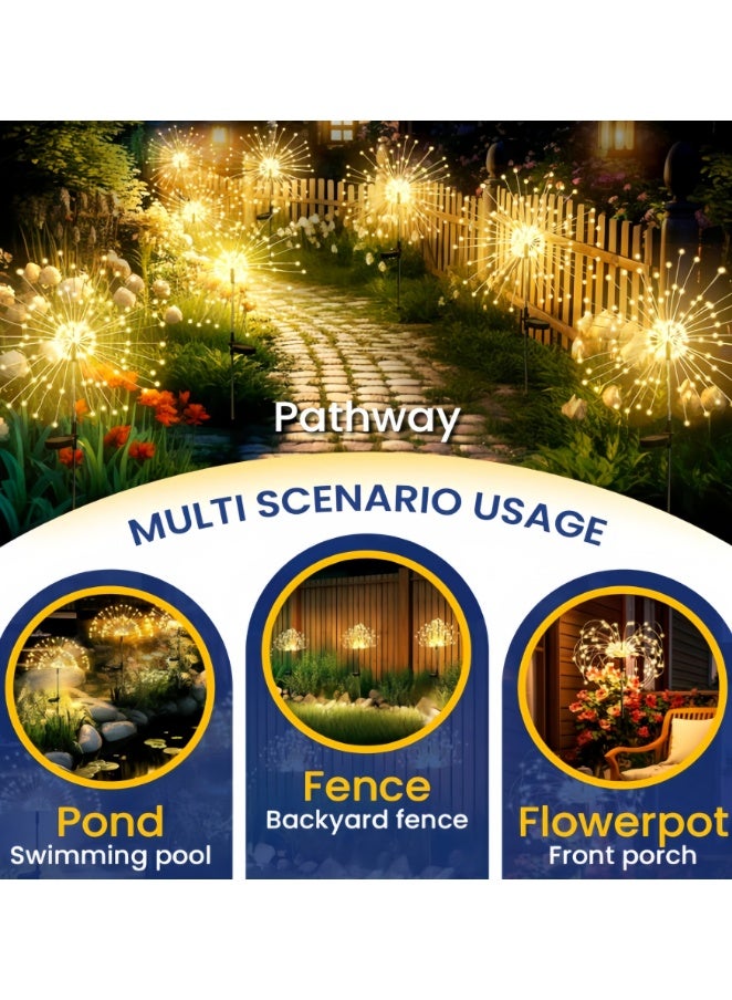 2 Pack Solar Garden Lights Outdoor: Bendable Copper Wire with 200 LED Firework Beads, Waterproof DIY Fairytale Decorating for Yard Patio Path, Gardening Gifts for Homeowner Gardener (Solar, Warm Light) - Image 5
